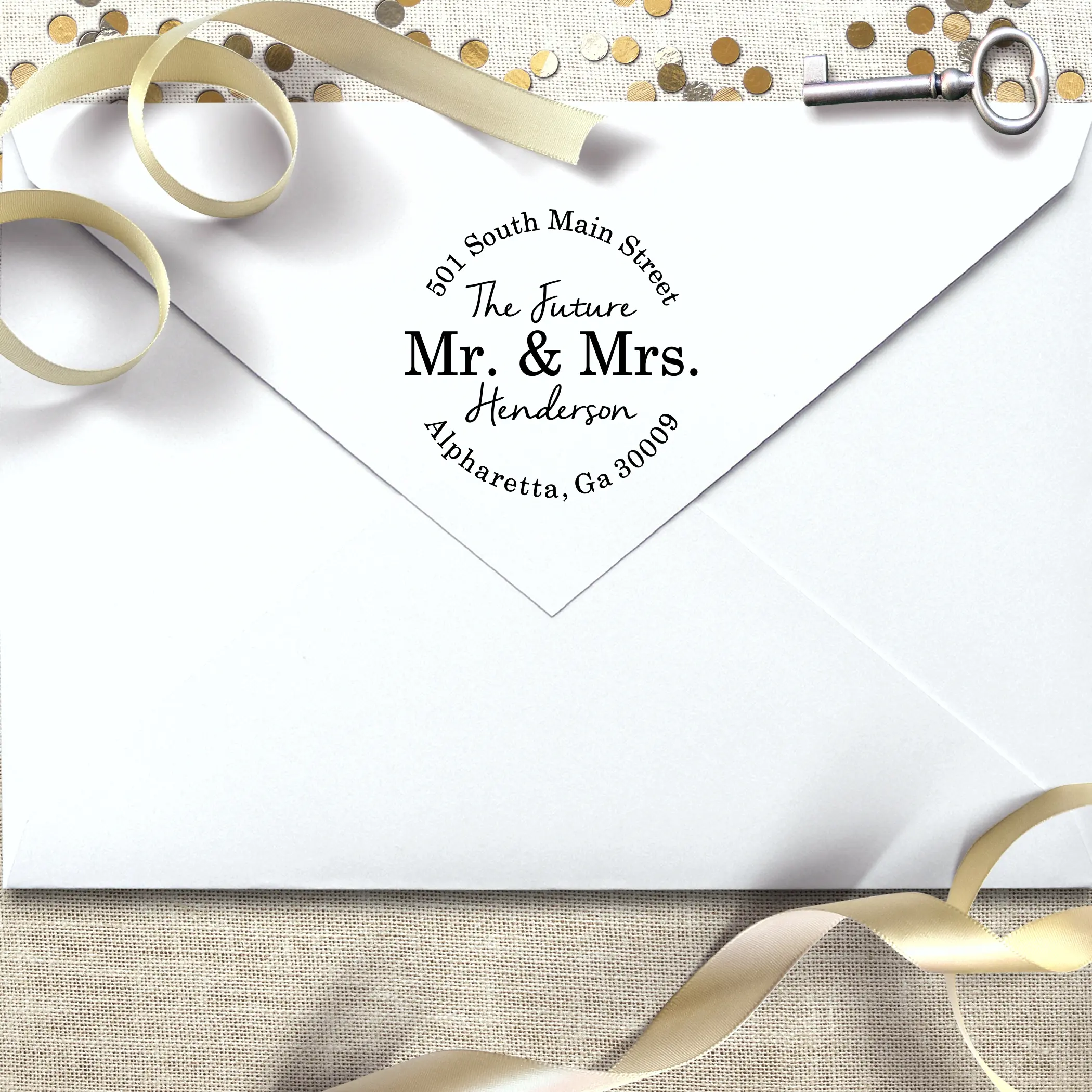 Self Inking Return Address Stamp - The Future Mr and Mrs - Round Custom Personalized Circle Rubber Stamper - for Wedding, Bridal Shower, Engagement