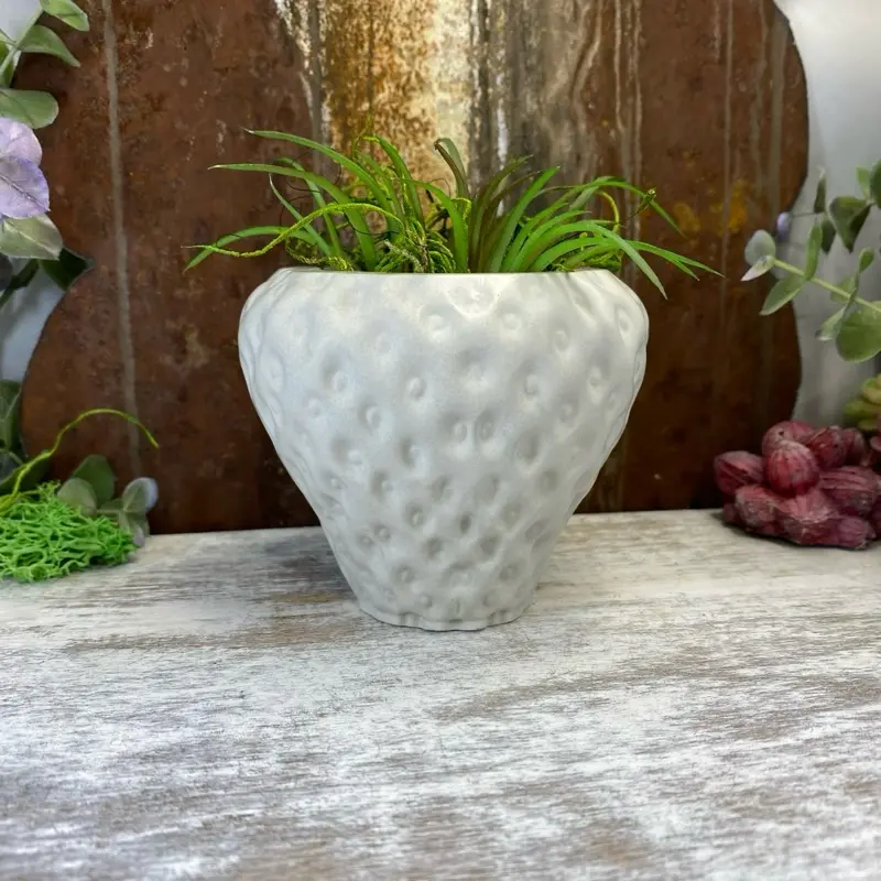 Cottage Core Mini Cement Strawberry Planter Trinket Jar Succulent Air Plant Display Unique Small Fruit Pot for Plant Lover Gifts