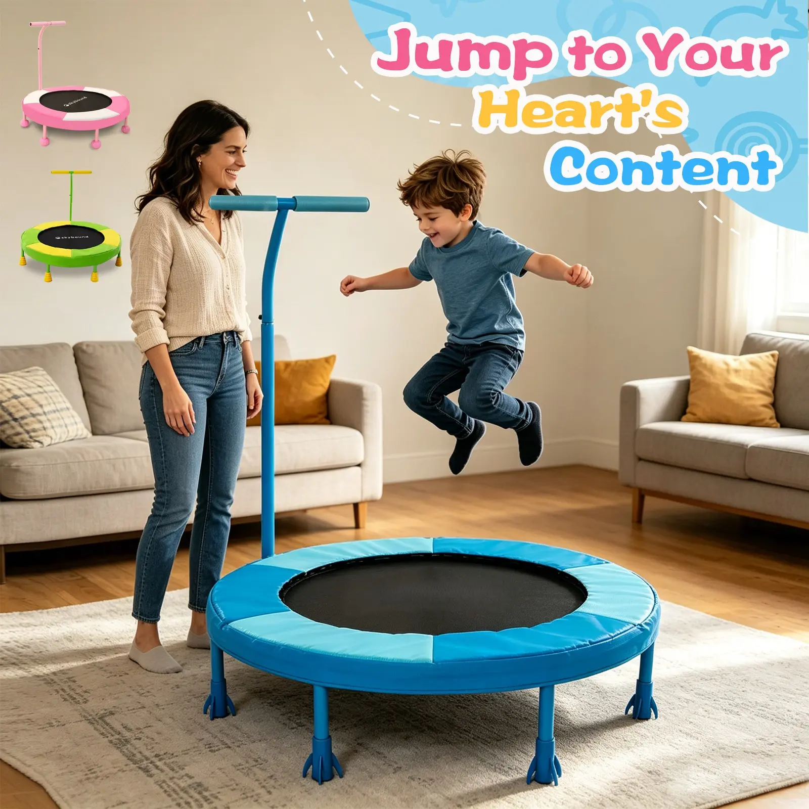 36 Inch Mini Trampoline for Kids, Indoor Toddler Trampoline with Foam Handle, Small Kids Trampoline with Safety Pad