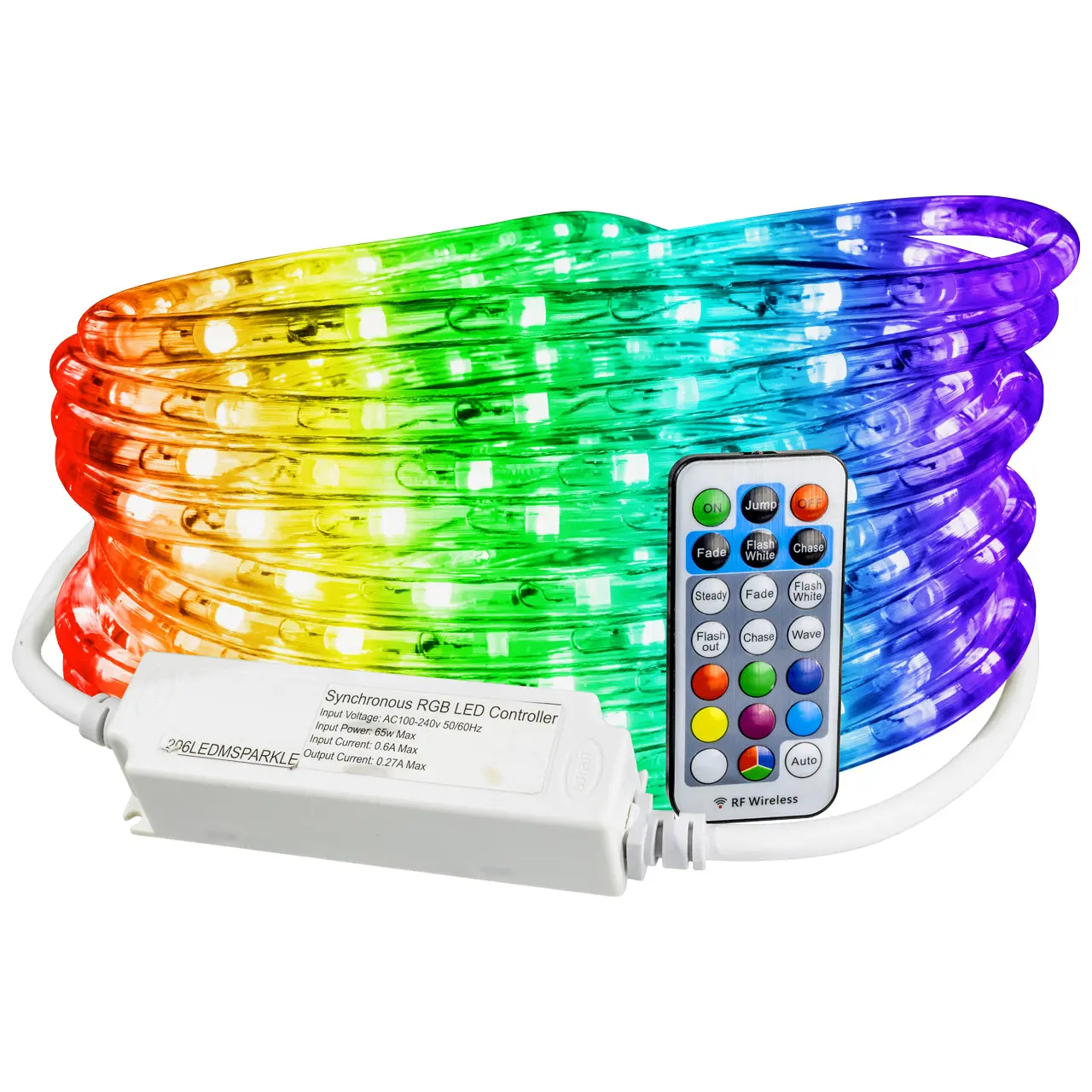 Brilliant Brand Lighting RGB Color Changing Multi-Function LED Rope Light with Sparkle Effects - 120 Volt - 25 Feet