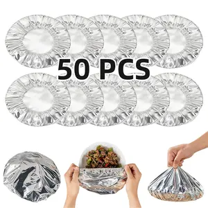 30/50 Pcs Aluminum Foil Food Wrap Covers, Elastic Stretch Bowl Covers for Hot Cold Food, Reusable Kitchen Storage Accessories