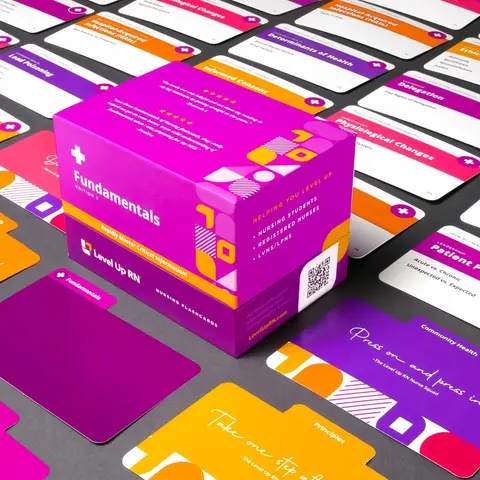 Level Up RN Fundamentals of Nursing Study Flashcards - Includes Nursing Principles, Practice & Skills, Leadership, Community Health & Gerontology for School Through NCLEX