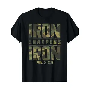 Iron Sharpens Iron Christian Men Camo Scripture Gym Workout T-Shirt-100% Cotton-200g washed cotton short-sleeved men's T-shirt