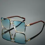 【Black Friday】Men's Retro Full-Rim Square Glasses with Double-Bridge Metal Frame and Imitation Wood-Grain Temples, Decorative Fashion Eyewear