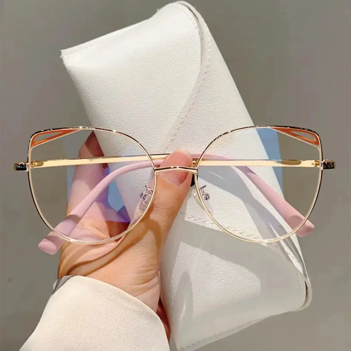 Women's Cat Eye Sports Eyeglass Frames - Lightweight Hollow Metal, Fashionable Design, Blue Light Blocking Flat Lenses for Computer & Daily Wear