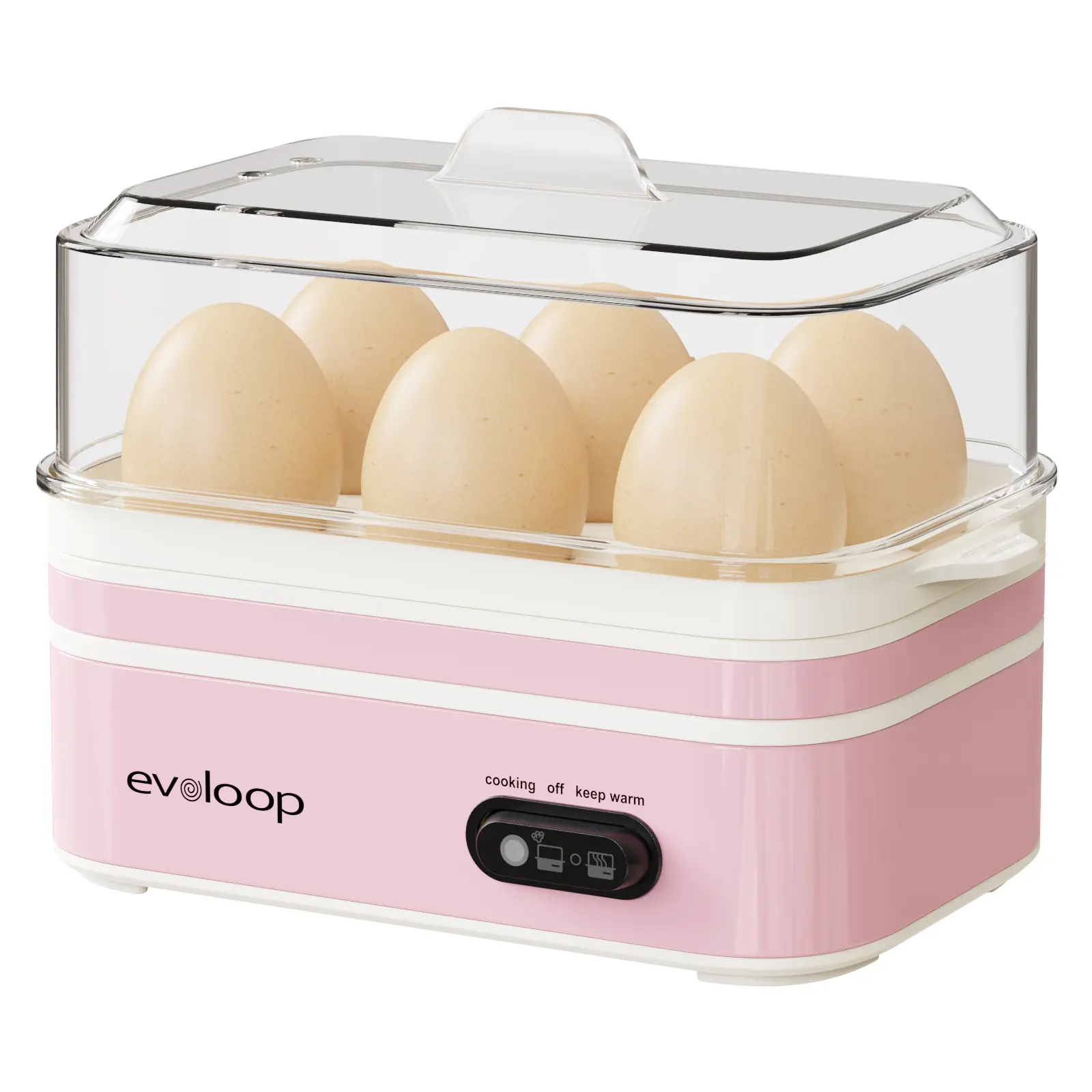 EVOLOOP Rapid Egg Cooker Machine - 6-Egg Capacity, 400W Electric, BPA-Free Stainless Steel, 7.6in Tall, Tritan Lid, Multi-Cook for Hard Boiled/Scrambled/Omelette, Includes Measurement Cup & 2 Poaching Trays, Auto Shut Off, Family Kitchen Supplies