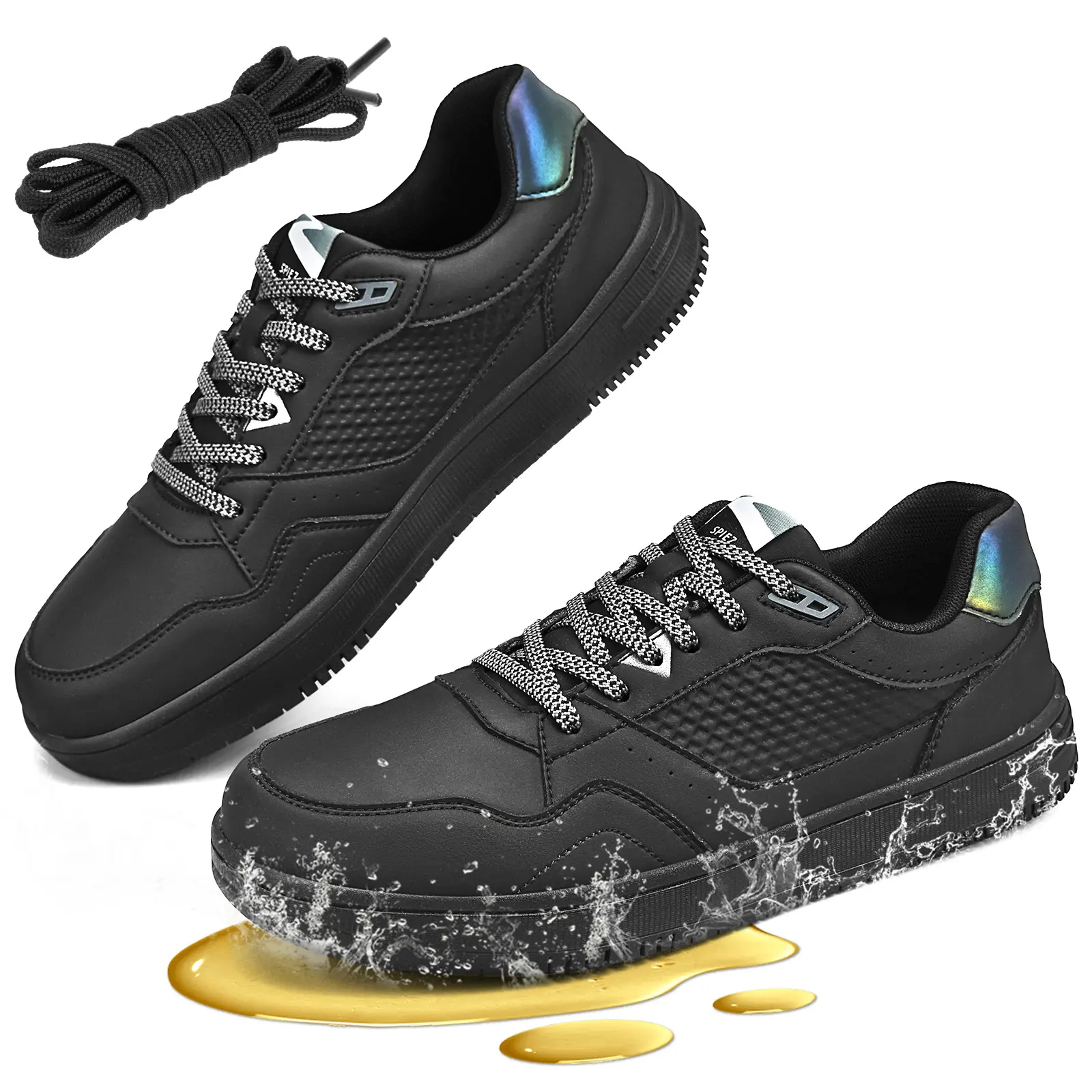 SPIEZ Chef Waterproof Shoes - Oil-Resistant Non-Slip with Stylish Look for Kitchen Crews (Black)