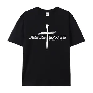 Jesus Saves Bold Cross Graphic T-Shirt, Cotton Comfort Tee, Christian Faith Fashion Outfit, Oversized Casual Tee, Ideal Easter & Religious Holiday Gift for Him/Her