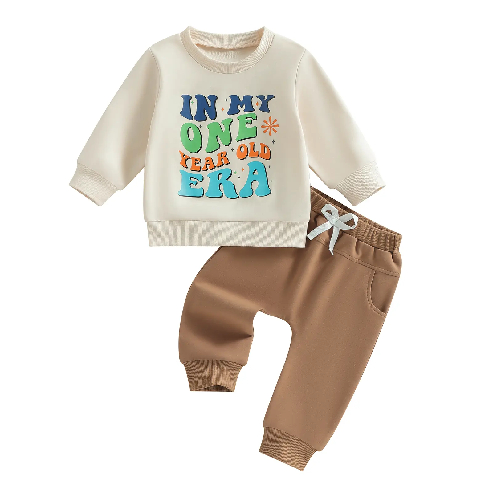 Canrulo In My One Year Old Era Baby Boys 1st Birthday Outfit Long Sleeve Sweatshirt Tops and Sweatpants Tracksuit Clothes Set Cute 2 Piece Cake Smash Outfits