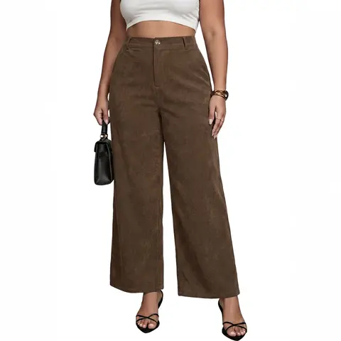 Eytino Womens Plus Size High Waist Split Corduroy Wide Leg Pants Side Pocket 2026 Fall Casual Trousers (1X-5X)