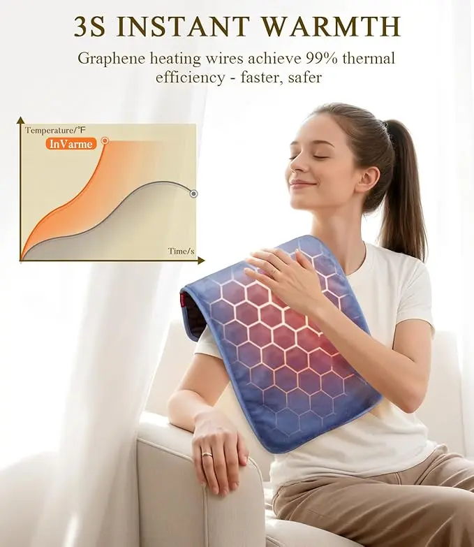 [Winter-end Clearance sale]Graphene 160℉ extra-hIigh temperature Hot Pad for Pain Relief:  Electric Heating Pad for Back and Period Cramps - Gentle Deep Relief for Homemaker- 4H Auto Off 8 Heat Settings electric heating pad grandma gift m Extra
