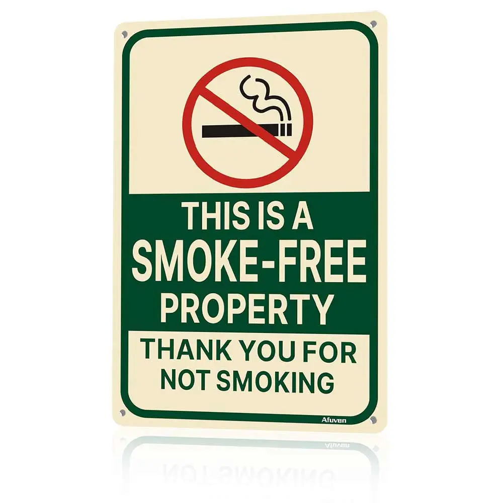 12x8 in Corrosion-Resistant Aluminum Alloy No Smoking Wall Plaque - Mounted Metal Sign, Vintage Retro Indoor/Outdoor Room Decor for Home Door, Property Rules Smoke-Free Displays (Home Supplies)