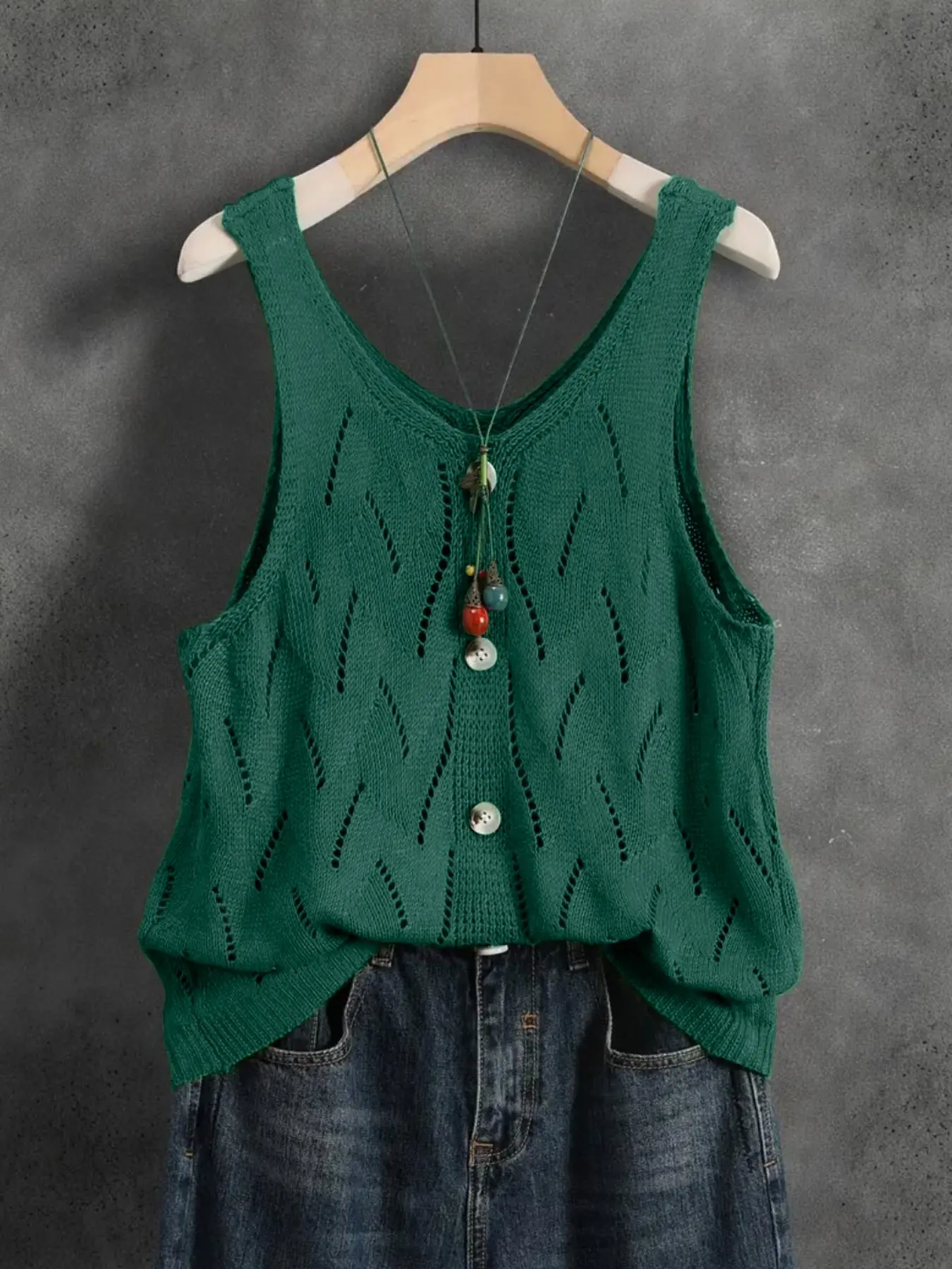 Women's V Neck Solid Color Sleeveless Knitted Vest Top, Womenswear, Summer Casual Loose Fit Design, Breathable Lightweight Comfortable Fashion Elegance, Green, Knit Vests