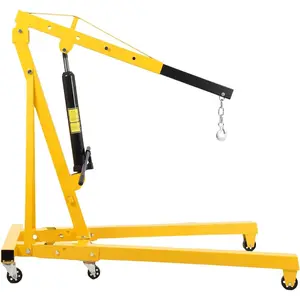 GARVEE 2 Ton Hydraulic Engine Hoist with Lever, 4400 LB Foldable Mobile Cherry Picker, Heavy Duty Engine Crane with 6 Casters & Adjustable Telescopic Booms for Garage, Workshops, Auto Repair, Yellow