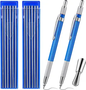2 count Welders Pencil with 24 count  Round Refills, Mechanical Pencils Metal Marker with Built in Sharpener for Pipe Fitter Welder Steel Construction Fabrication Woodworking, Design