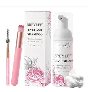 BREYLEE Eyelash Cleanser, Shampoo Foam & Brushes Eyelid Cleanser for Makeup Remover Paraben & Sulfate Free for Salon and Home Use(60ml, 2 fl oz)