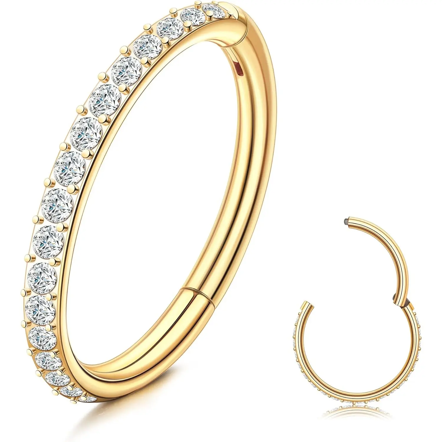 Milacolato G23 Titanium Nose Rings Hoops, Geometric CZ Hinged Segment Clicker for Septum, Lip, Cartilage, 16G-18G, 6-10mm, Silver & Gold Set, Septum Pierced Ring, Nose Ring Jewelry, Female
