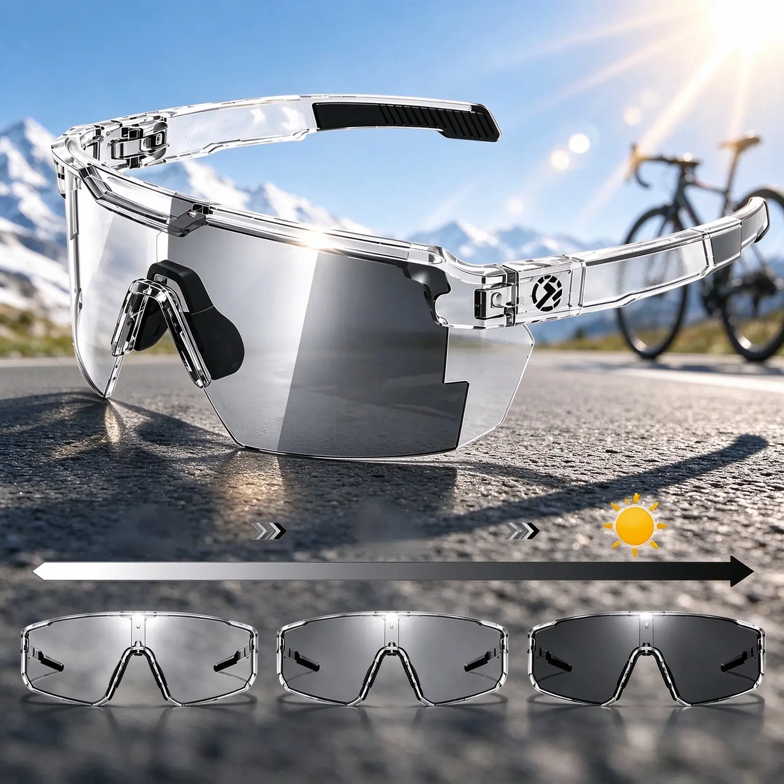 Unisex UV400 Shield Photochromic Polarized Safety Glasses, Impact-Resist PC Lens, Safety Frame, Anti-Glare Wraparound Design for Cycling, Winter Sports Snowboarding