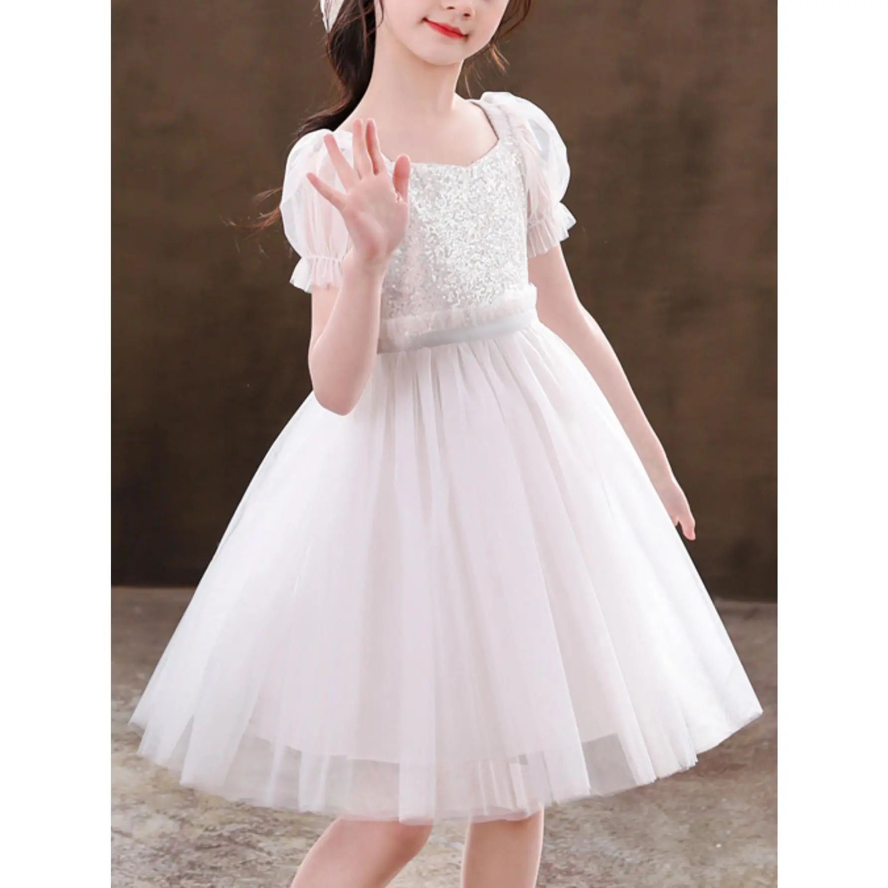 Girls' Champagne Beige Princess Wedding Dress-like Party Gown with Handmade Lace & -like Sequin Bodice, Layered Tulle Skirt - Wedding Guest, Prom, Pageant Dress for ' Special, Princess Dress, Communion Dress