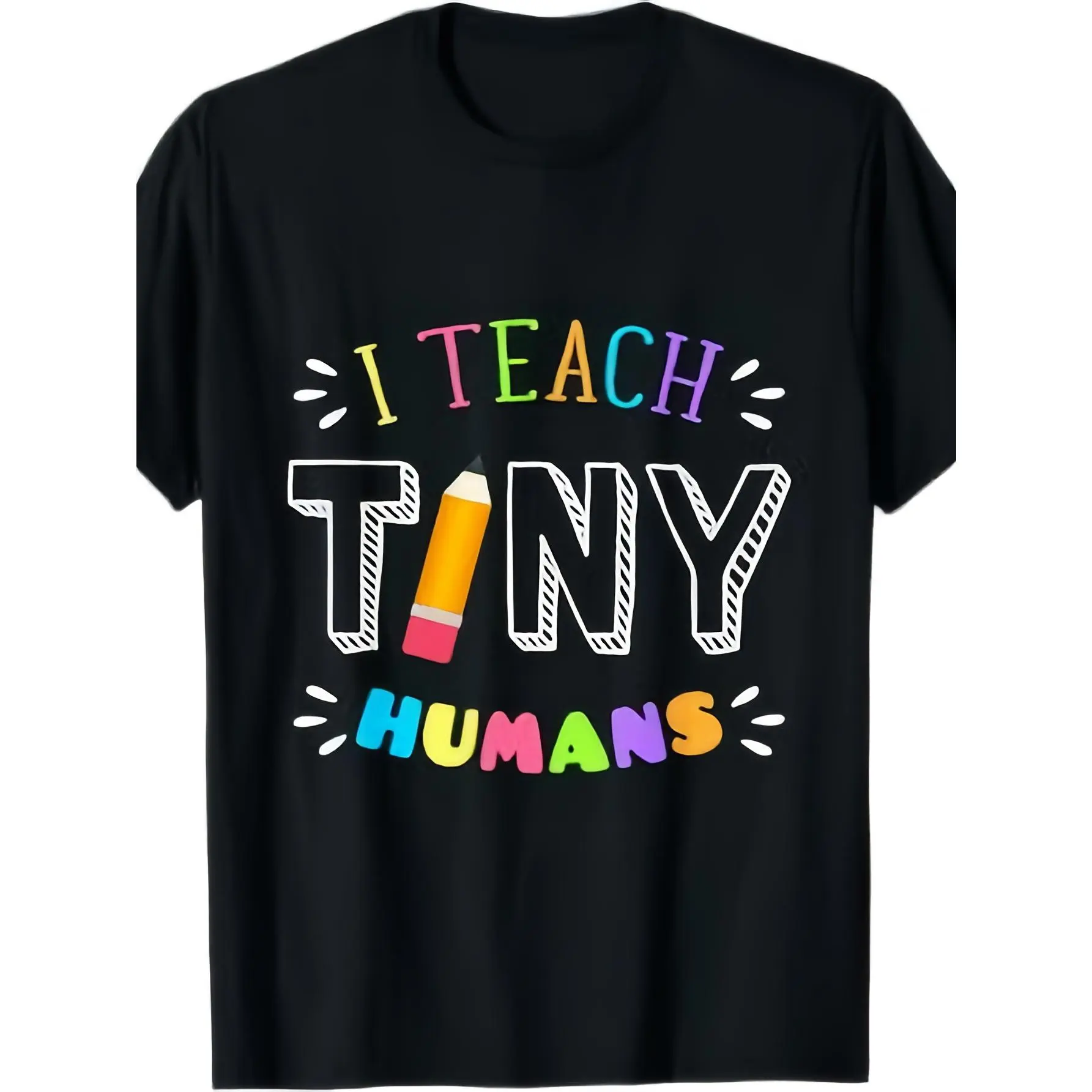 Women's Teacher T-Shirt, Vintage "I Teach Tiny Humans" Graphic Tee, Casual Loose Fit Short Sleeve Crewneck Top in Soft Cotton