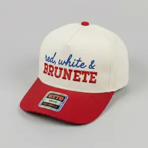 Red, White & Brunette Trucker Hat, 4th of July Embroidery Baseball Cap, Patriotic Cap