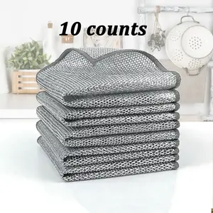 20 Pcs New Upgrade Multipurpose Wire Dishwashing Rags Non-Scratch Silver Wire Dishcloths for Wet & Dry Use Reusable Kitchen Cleaning Cloths for Sinks Pans Silver Removable Household Mesh Dishcloth Micofiber Towels