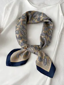 1pc Men Paisley Printed Imitation Silk Bandana Neckerchief, Men Scarf Suitable For Casual, Outdoor, Music Festival, Business Negotiation, Street Fashion, Etc., Casual Soft Scarf