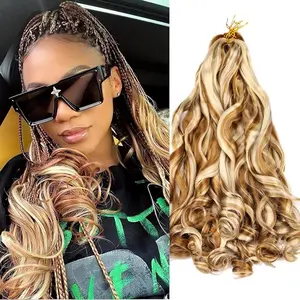 8packs French Curly Braiding Hair Pre-Stretched Braids Hair extensions Loose Wave Synthetic Locs Crochet Hair Spanish Curly Big wavy curly Bouncy Braiding Heat Resistant Firber Yaki Teture Ombre 27/613#  16Inch 20Inch 26Inch party cosplay daily Wear