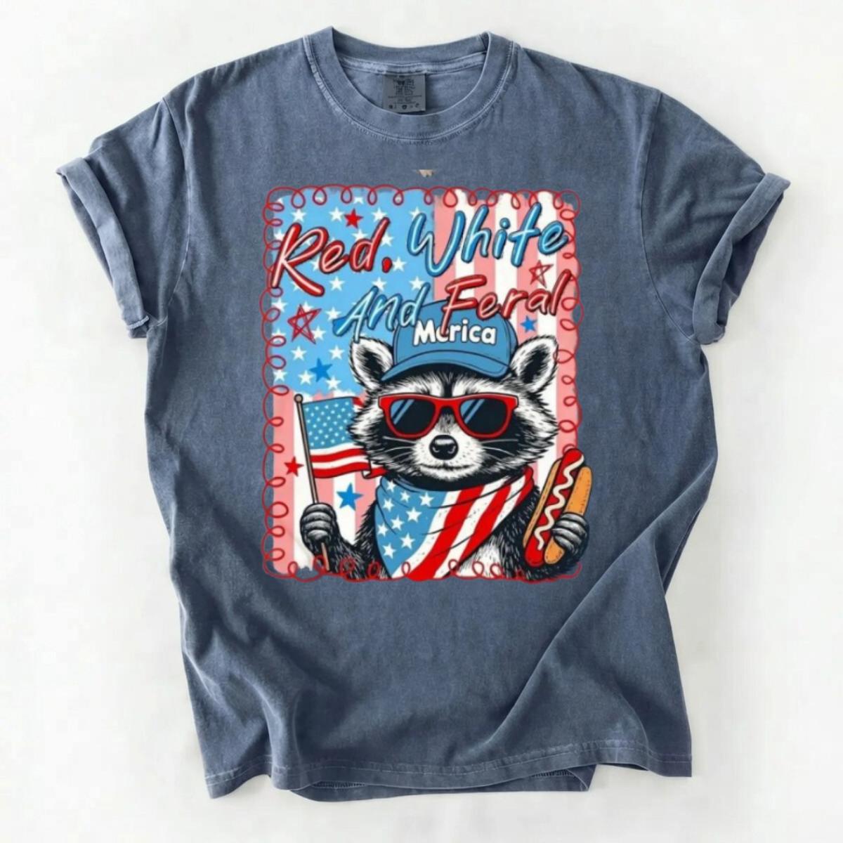 Red White And Feral Comfort Colors Shirt, Funny 4th of July Raccoon Tee, Patriotic USA Shirt, Independence Day Party Shirt, America Graphic Shirt – KitchenEra