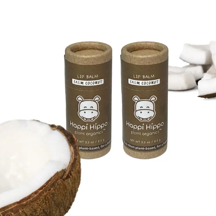 Happi Hippo Plant Organics Calm Coconut Lip Balm Set of 2 Vegan Eco Friendly Biodegradable Plant Based Handmade Organic Lip Care