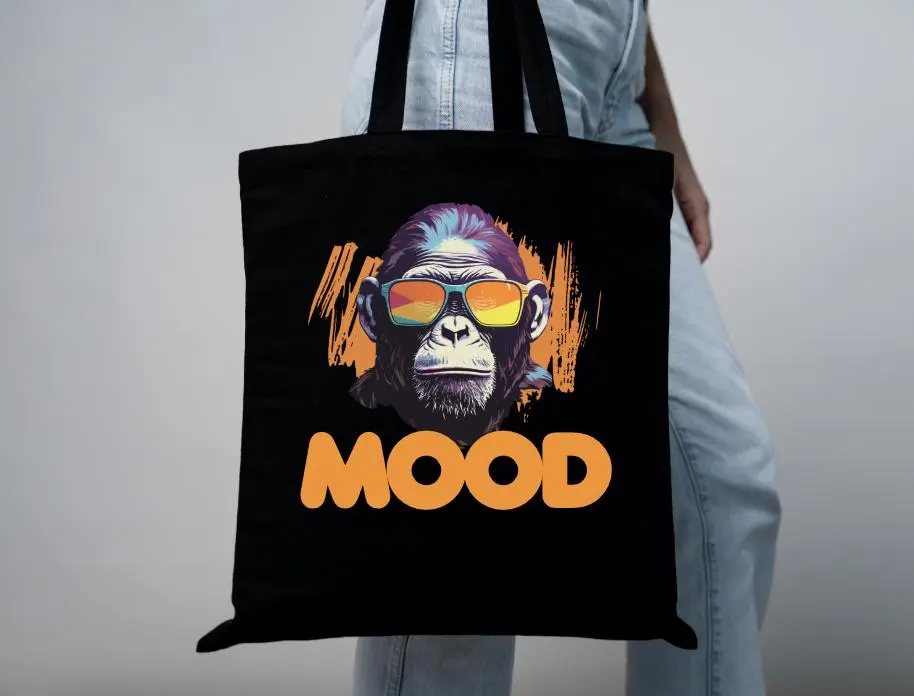 Monkey Tote Bag, Funny Mood Tote Bag, Cute Animal Lover Tote Bag, Work Tote Bag, Music Lover Bag, Monkey Lover Gift