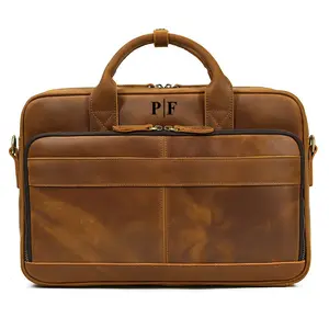 Personalized Cowhide Leather Men's Briefcase Business Bag Messenger Bag