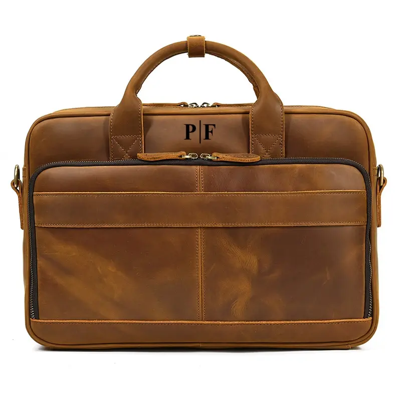 Personalized Cowhide Leather Men's Briefcase Business Bag Messenger Bag