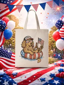 Patriotic Dog 4th of July Tote Bag Funny USA Dog Lover Canvas Bag Reusable Shopping Tote Independence Day Gift