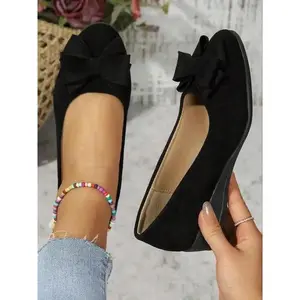 Women's Elegant Bowknot Design on Flats, Casual Comfortable Pointed Toe Black Flat Shoes Daily Wear, Lightweight Breathable Shoes Women & Girls