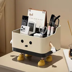 Cute Cartoon Desktop Organizer Storage Box - Multifunctional Home Living Room Clutter Organizer, Office And Bedroom Cosmetics And Stationery Holder, Durable Plastic Material, Storage Bins for Home Organization
