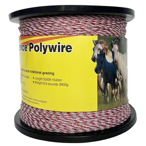 Upgraded Electric Fence Polywire,Fence Rope 6 Stainless Steel Strands for Reliable Conductivity and Rust Resistance UV Rust Resistant, 5050 /1540 Meters,Red and White Color