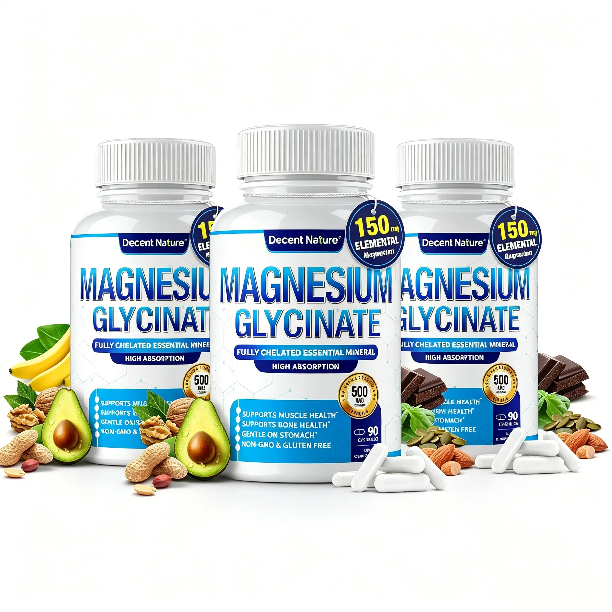 Magnesium Complex 1000mg Made with 7 Elemental Magnesium 90 Capsules，7 Forms Elemental Magnesium Complex 1000mg Supplement – Glycinate, Citrate, Malate, Taurate, Oxide, Aspartate, Orotate Gluten Free Non-GMO 90