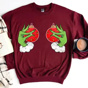 Funny Christmas Sweatshirt – cute vintage holiday hoodie with playful hand design, perfect family matching shirt and cozy festive outfit for fun Christmas vibes.