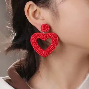 New red heart beaded Valentine’s Day  earrings