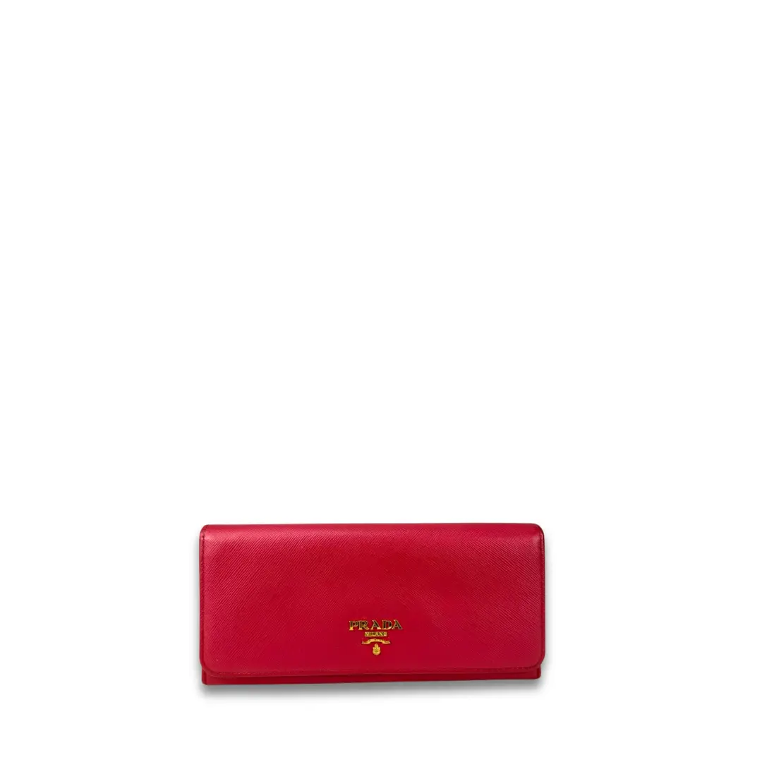 Pre-owned PRADA Leather Small Leather Goods Pink Saffiano Continental Snap Wallet