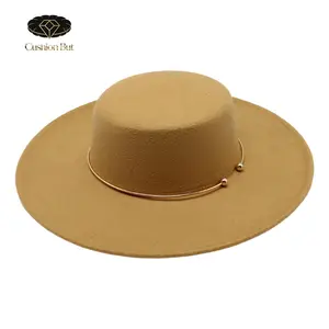 Women Men Fedora Hat Felt Hat Metal Decor Classic Flat Top Jazz Cap Personalized Wide Brim Top Hat