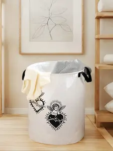 Cartoon Cupid Printed Laundry Basket with Handle, Durable Foldable Storage Bin, Large Capacity Toy Organizer, Valentine's Day Gift