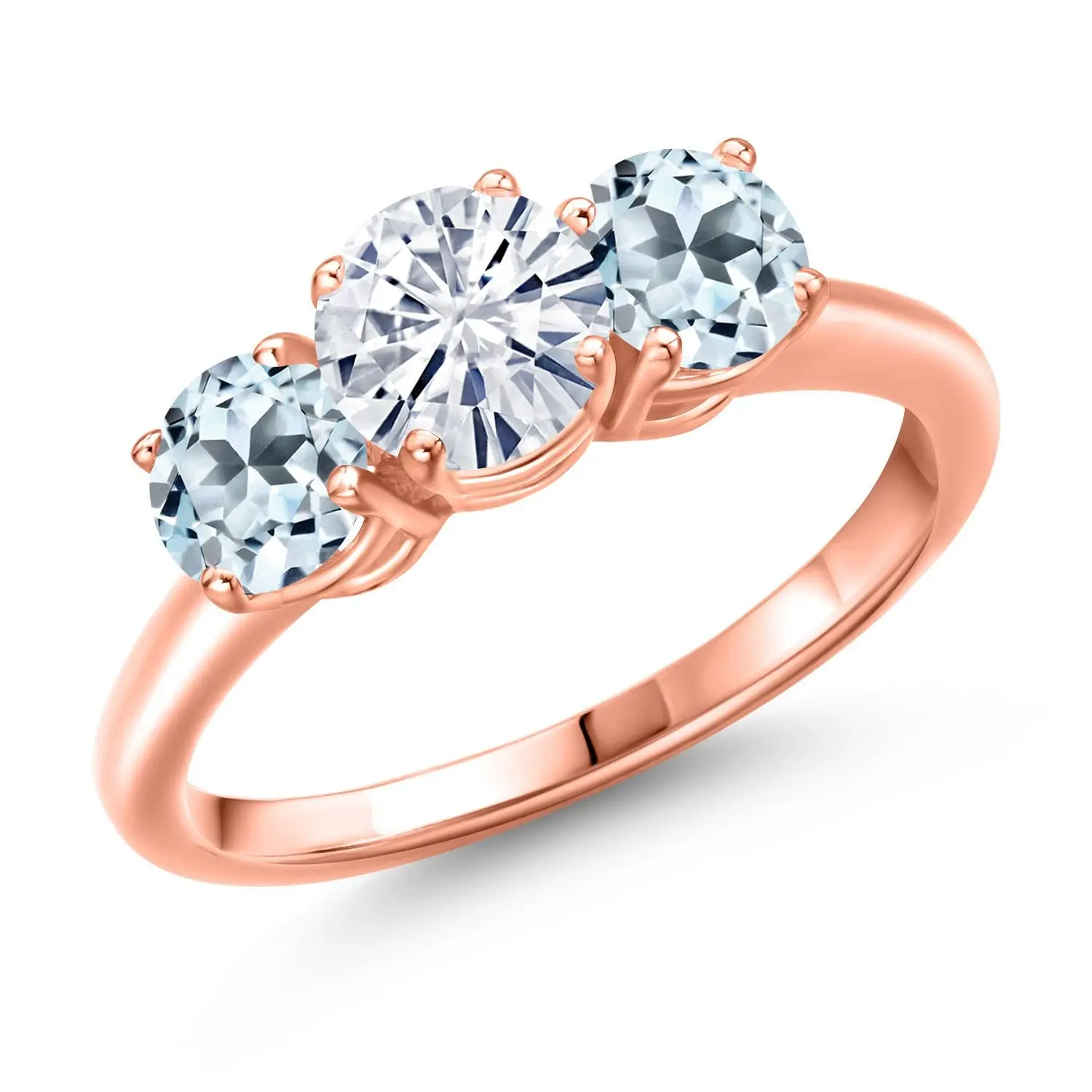 18K Rose Gold Plated Silver White Moissanite and Sky Blue Topaz Engagement Ring For Women | 2.20 Cttw | Round 6MM | Gemstone Birthstone