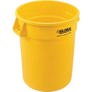 Global Industries 240460YL 32 gal Yellow Plastic Trash Container - Home Supplies Outdoor Dustbins Garbage Can, Container Outdoor Dustbins