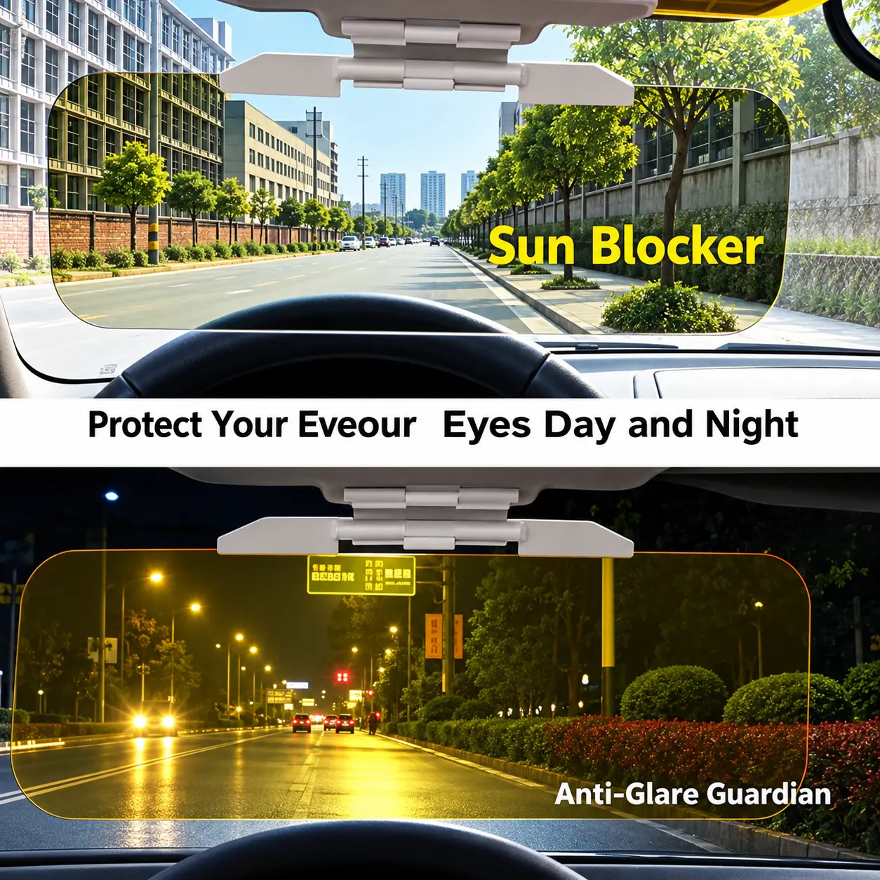 Anti-Glare Car Sun Visor for Day and Night Driving, Adjustable Dual Color Sun Glare Shield, Universal Fit for Cars, SUVs and Trucks, Car Accessories