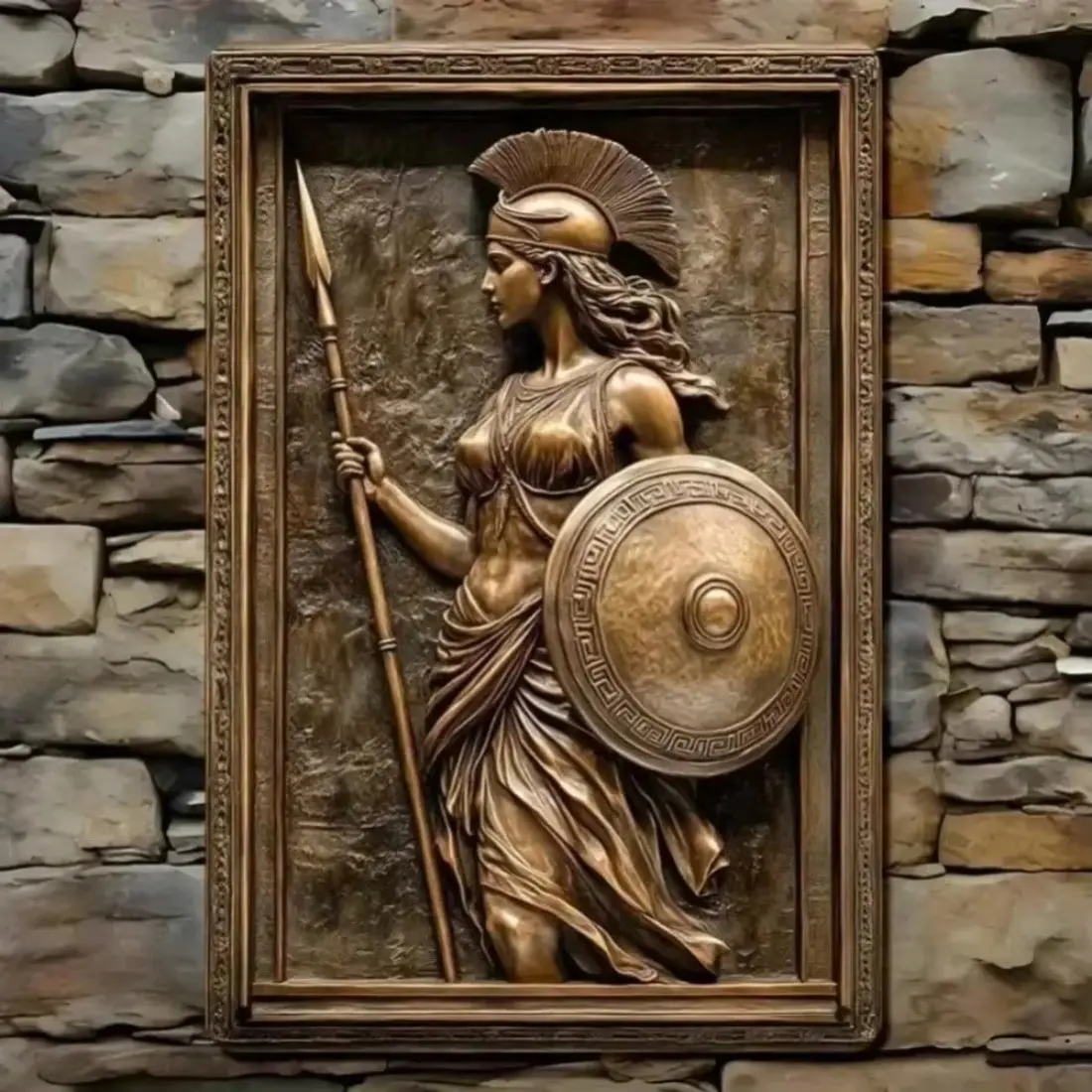 Aluminum Wall Art Artistic Greek Goddess Shield Spear Historical Ancient Warrior Aluminum Sign Western Wall Art Home Decor Decoration