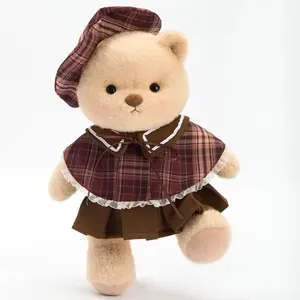Getahug Retro Red and Brown Plaid Skirt Bear | Handmade Jointed Teddy Bear Stuffed Animal Gift