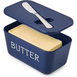 Butter Dish With Lid And,Food Grade Plastic Butter Keeper Containers With Cover For Home Coutertop And Refrigerater,Blue Butter Holder