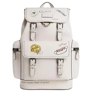 COACH Sprint 29 Leather Backpack for Men, Sketch Logo Print, Chalk White